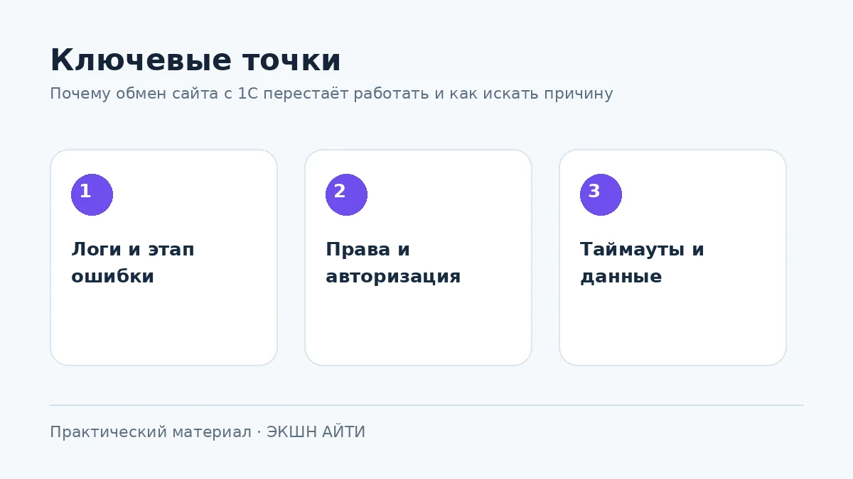 Чек-лист диагностики обмена сайта с 1С